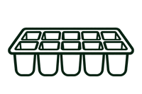 A dark green line art icon of a 12-cup ice cube tray, centered on a solid white background.